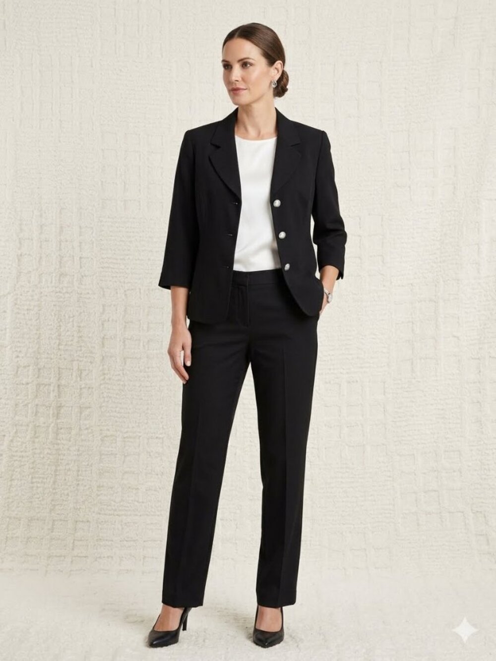 Danny & Nicole Black Career Blazer with Silver Buttons & Floral Lining Size 10